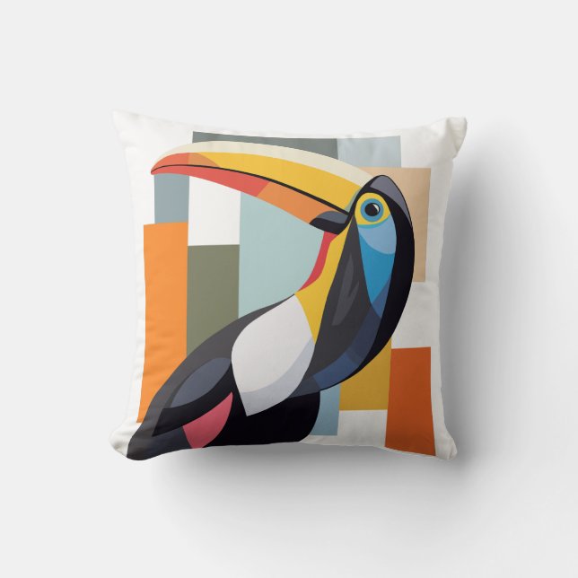 Färgfull Geometric Toucan Bird Kudde (Framsida)