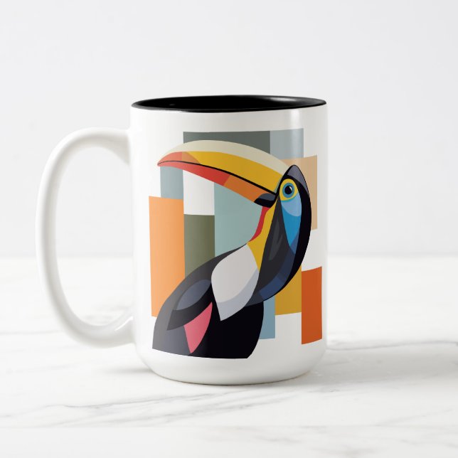 Färgfull Geometric Toucan Bird Två-Tonad Mugg (Vänster)