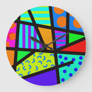 Färgfull geometrisk 80s Memphis-design Stor Klocka