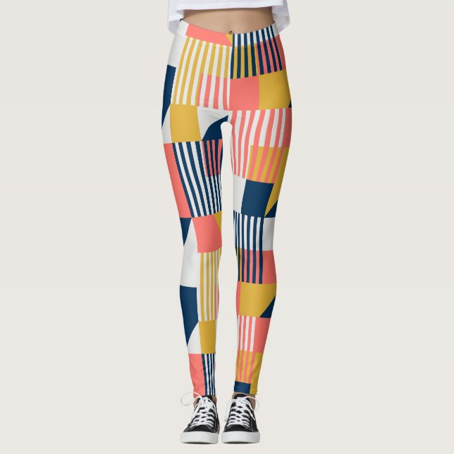 Färgfull geometrisk abstrakt design leggings (Framsida)