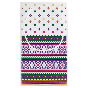 Färgfull geometrisk folkart-design med blommor