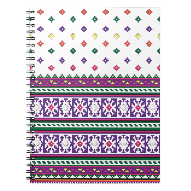 Färgfull geometrisk folkart-design med blommor anteckningsbok (Framsidan)