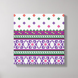 Färgfull geometrisk folkart-design med blommor canvastryck