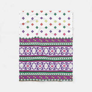 Färgfull geometrisk folkart-design med blommor fleecefilt