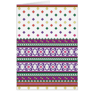 Färgfull geometrisk folkart-design med blommor hälsningskort