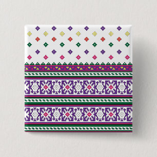 Färgfull geometrisk folkart-design med blommor knapp