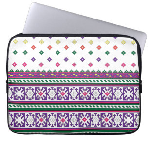 Färgfull geometrisk folkart-design med blommor laptop fodral