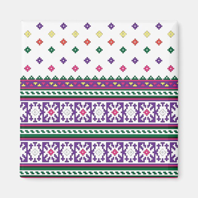 Färgfull geometrisk folkart-design med blommor magnet (Framsidan)