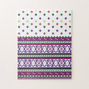 Färgfull geometrisk folkart-design med blommor pussel