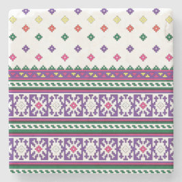 Färgfull geometrisk folkart-design med blommor stenunderlägg