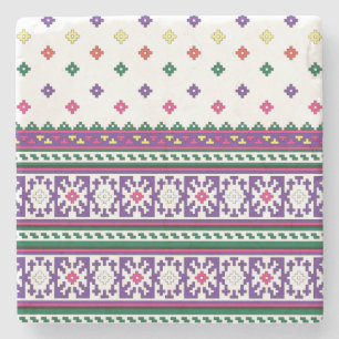 Färgfull geometrisk folkart-design med blommor stenunderlägg