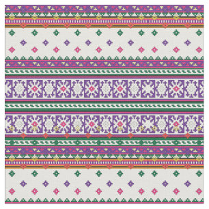Färgfull geometrisk folkart-design med blommor tyg