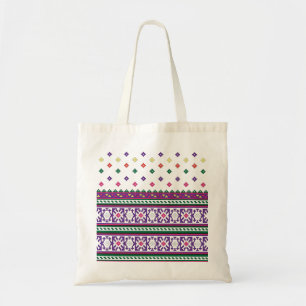 Färgfull geometrisk folkart-design med blommor tygkasse