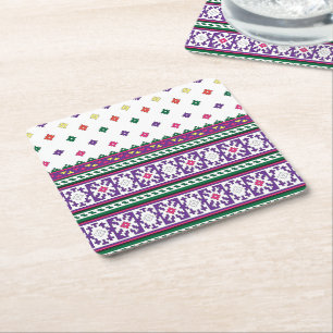 Färgfull geometrisk folkart-design med blommor underlägg papper kvadrat