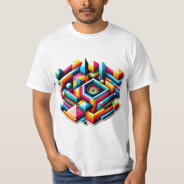 Färgfull geometrisk formgivning t shirt (Framsida)