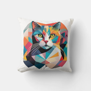 Färgfull geometrisk katt kudde