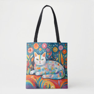 Färgfull geometrisk kattdesign, Kattdjur för Abstr Tygkasse