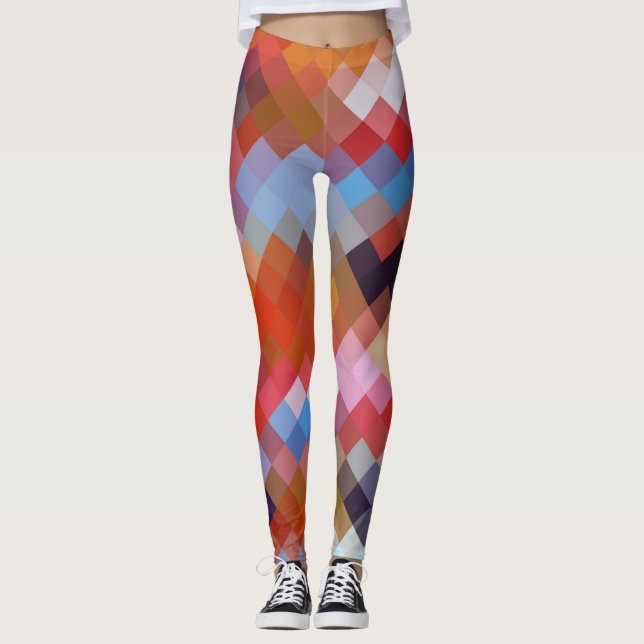 Färgfull geometrisk modern Diamond Mönster #11 Leggings (Framsida)