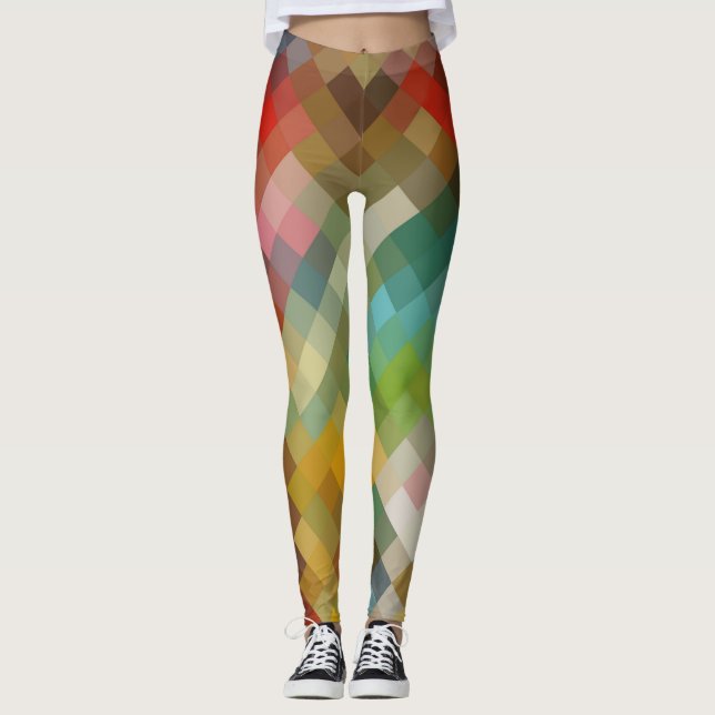 Färgfull geometrisk modern Diamond Mönster #7 Leggings (Framsida)