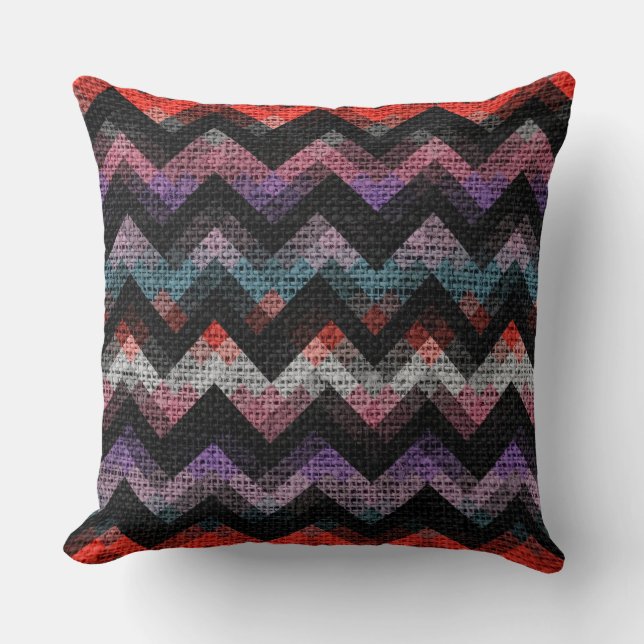 Färgfull geometrisk Mönster Burlap Rustic #19 Kudde (Framsida)
