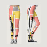 Färgfull geometrisk mönster l Unik söt workout Leggings<br><div class="desc">Grafisk abstrakt mönster,  Söt rosa,  gult och grått med svart text för utskrift. En unik design i färglöst geometriskt mönster för henne.</div>