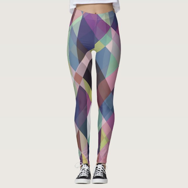 Färgfull geometrisk Mönster Leggings (Framsida)