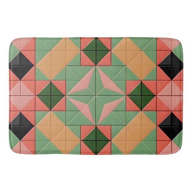 Färgfull geometrisk Mönster med symmetrisk kvadrat Badrumsmatta (Framsidan)