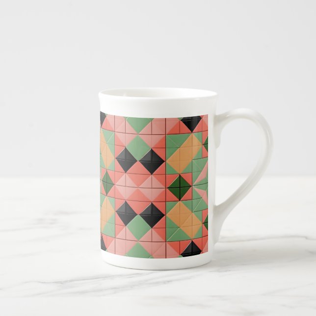 Färgfull geometrisk Mönster med symmetrisk kvadrat Benporslin Mugg (Höger)