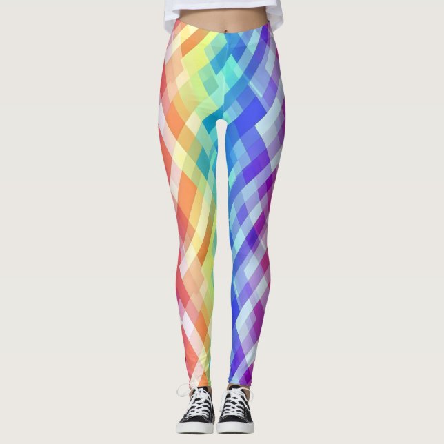 Färgfull geometrisk Mönster-regnbåge Leggings (Framsida)
