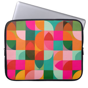 Färgfull geometrisk Mönster Retro Mid Century Laptop Fodral