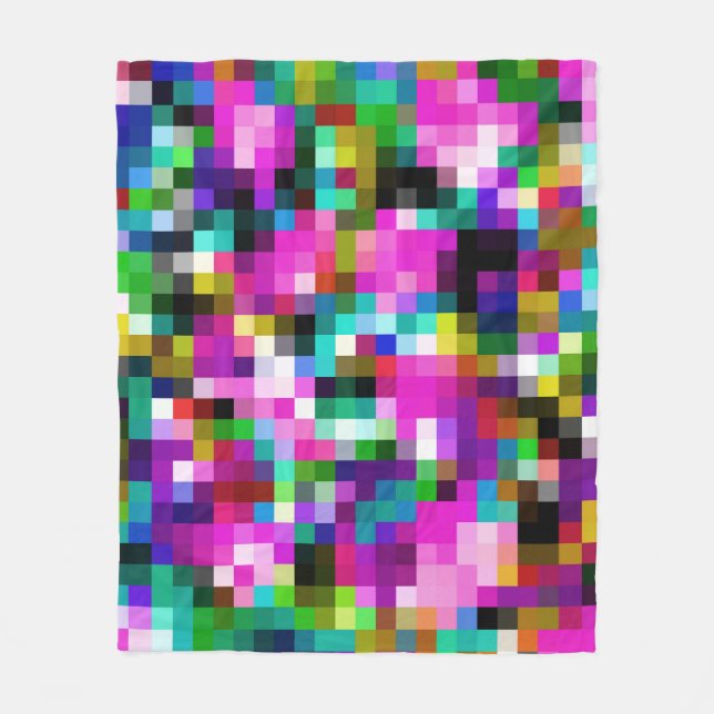 Färgfull geometrisk pixel med pixelspetsar fleecefilt (Framsidan)