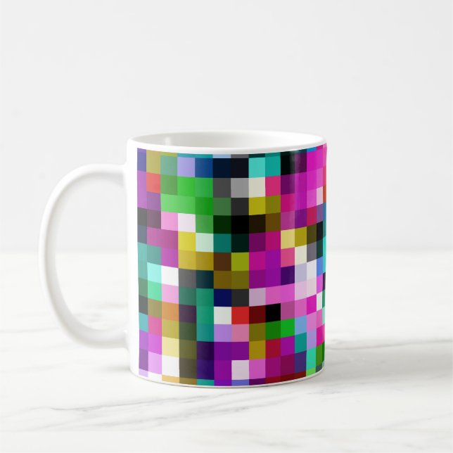 Färgfull geometrisk pixel med pixelspetsar kaffemugg (Vänster)
