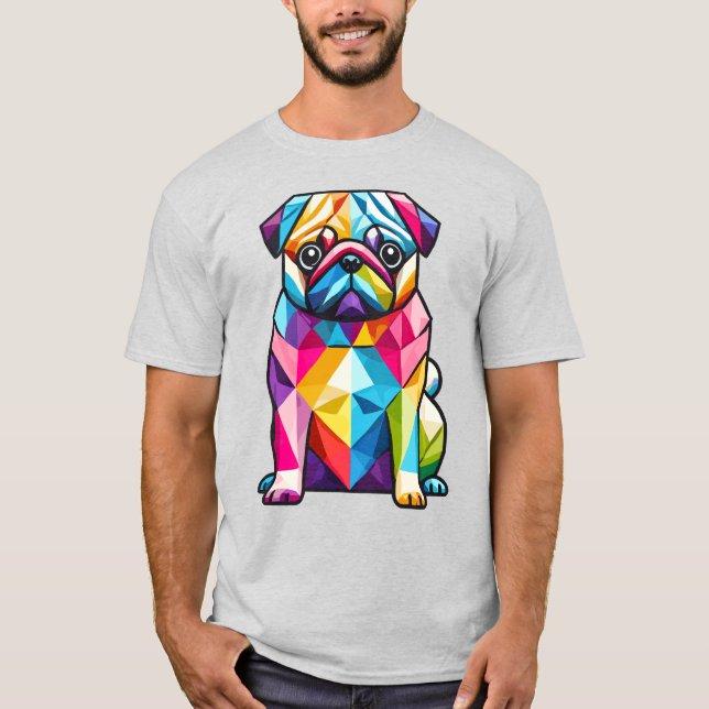 Färgfull geometrisk pug-Hund T Shirt (Framsida)