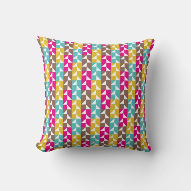 Färgfull geometrisk Rosa, Gult, Aqua Mönster Kudde (Framsida)