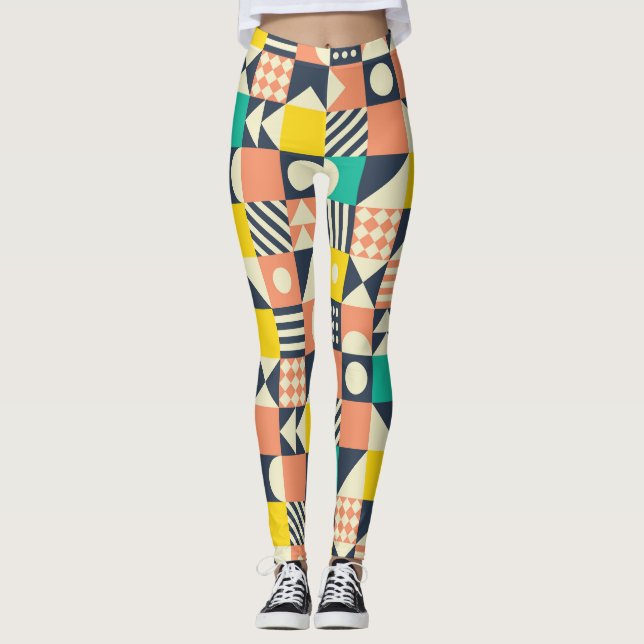 Färgfull geometrisk sömlös Mönster Leggings (Framsida)