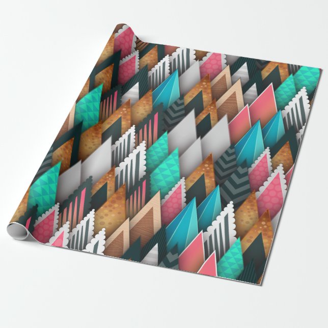 Färgfull geometrisk Träd, skog, natur Presentpapper (Utrullad)