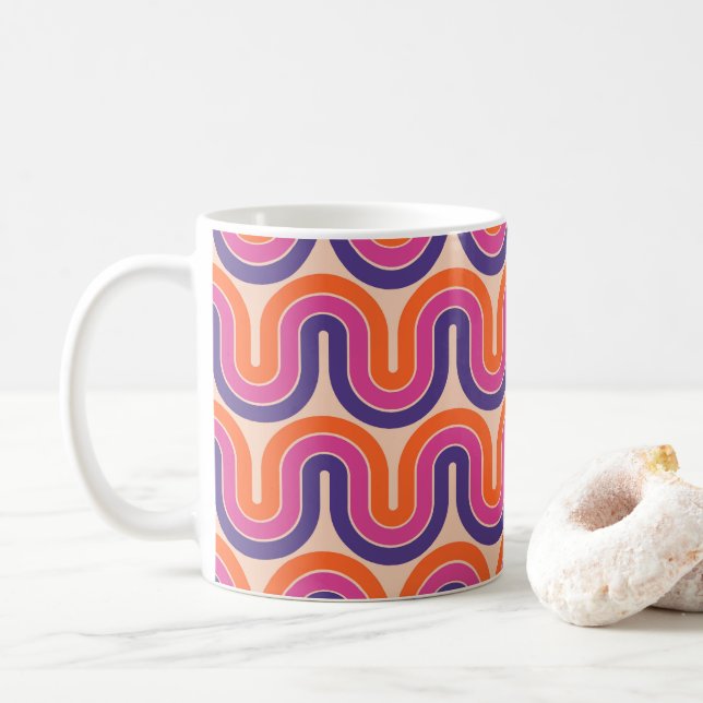 Färgfull geometrisk vågformgivning för retro kaffemugg (Med munk)