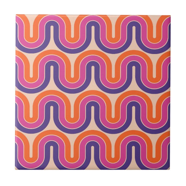 Färgfull geometrisk vågformgivning för retro kakelplatta (Framsidan)