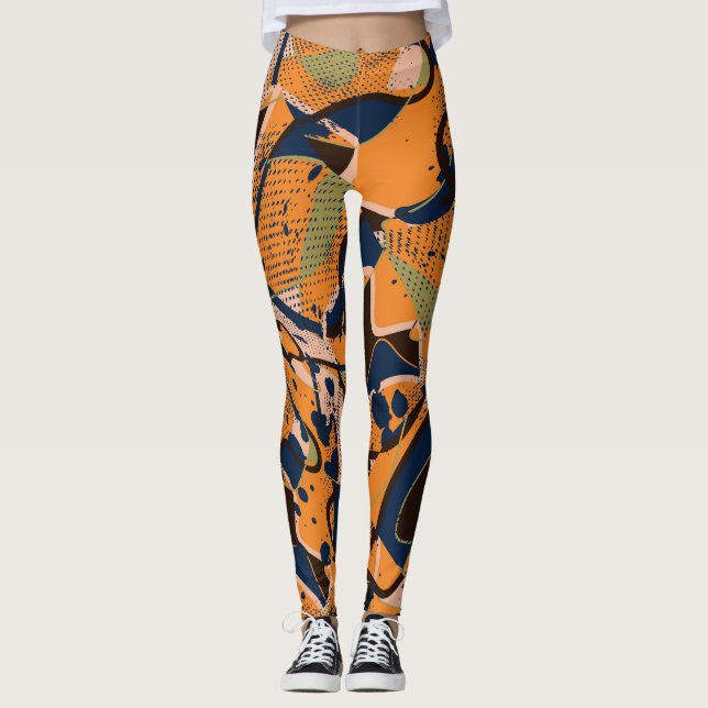 Färgfull geometrisk vintage, sömlös bakgrund. leggings (Framsida)