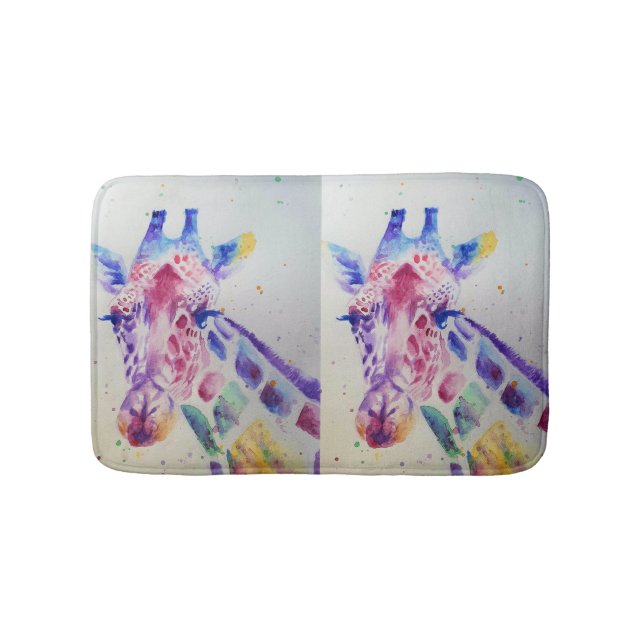 Färgfull Giraffe Animal Zoo Watercolor Bath Mat Badrumsmatta (Framsidan)
