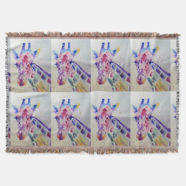 Färgfull giraffe (djur) Vattenfärg Art Throw Matta Filt (Framsidan)