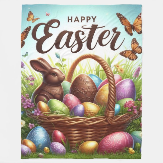 Färgfull, Glad påsk basket med ägg Fleecefilt (Framsidan)