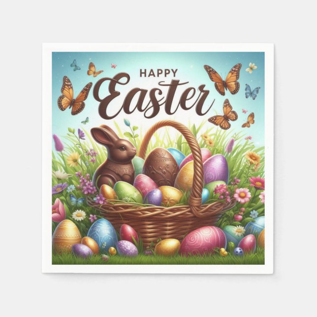 Färgfull, Glad påsk basket med ägg Pappersservett (Framsidan)
