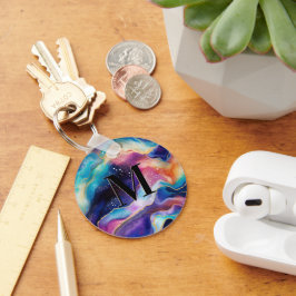 Färgfull Glitter Agate Mönster Monogram Nyckelring