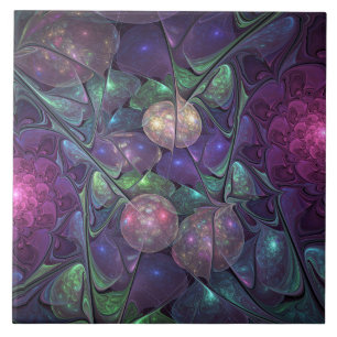 Färgfull glitter Modern Abstrakt Fractal Art Kakelplatta