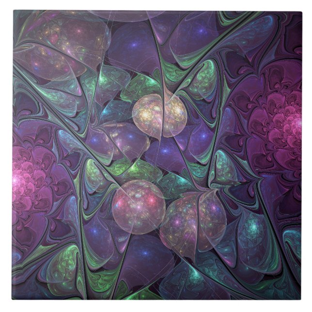 Färgfull glitter Modern Abstrakt Fractal Art Kakelplatta (Framsidan)