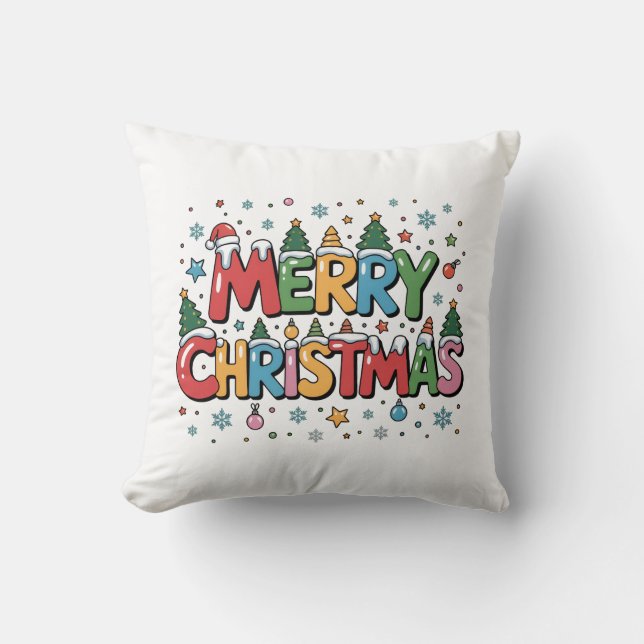 Färgfull God jul Kids Tecknad Dekorativ kudde (Framsida)