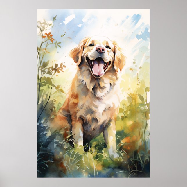 Färgfull Golden Labrador Retriever Porträtt Poster (Framsidan)