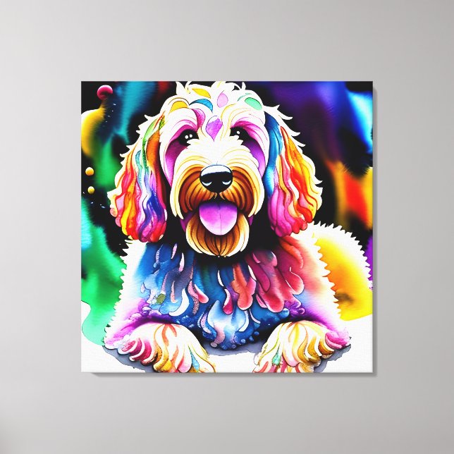 Färgfull Goldendoodle Sketch Wrapped Canvas (Framsida)