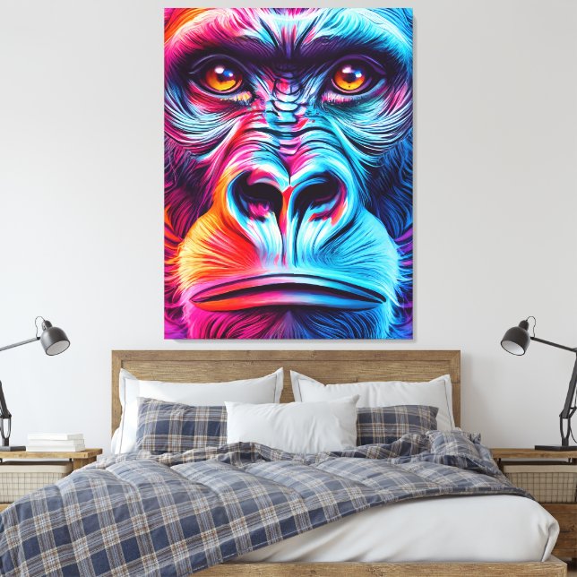Färgfull Gorilla Wall Art-utskrift - Gorilla Monke Canvastryck (Insitu (sovrum))